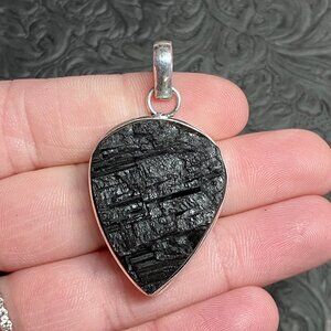Natural Rough Black Tourmaline Pendant Stone Crystal Jewelry
